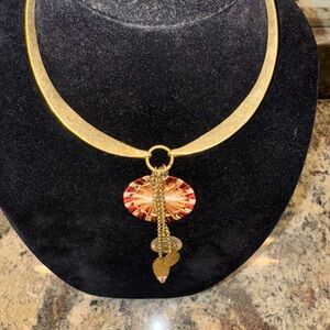 Lucky Brand Gold with Orange with Feathers Cocker Statement Necklace